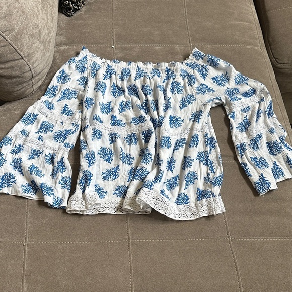 MICHAEL Michael Kors White and Blue Coral Pattern Blouse - Picture 5 of 5